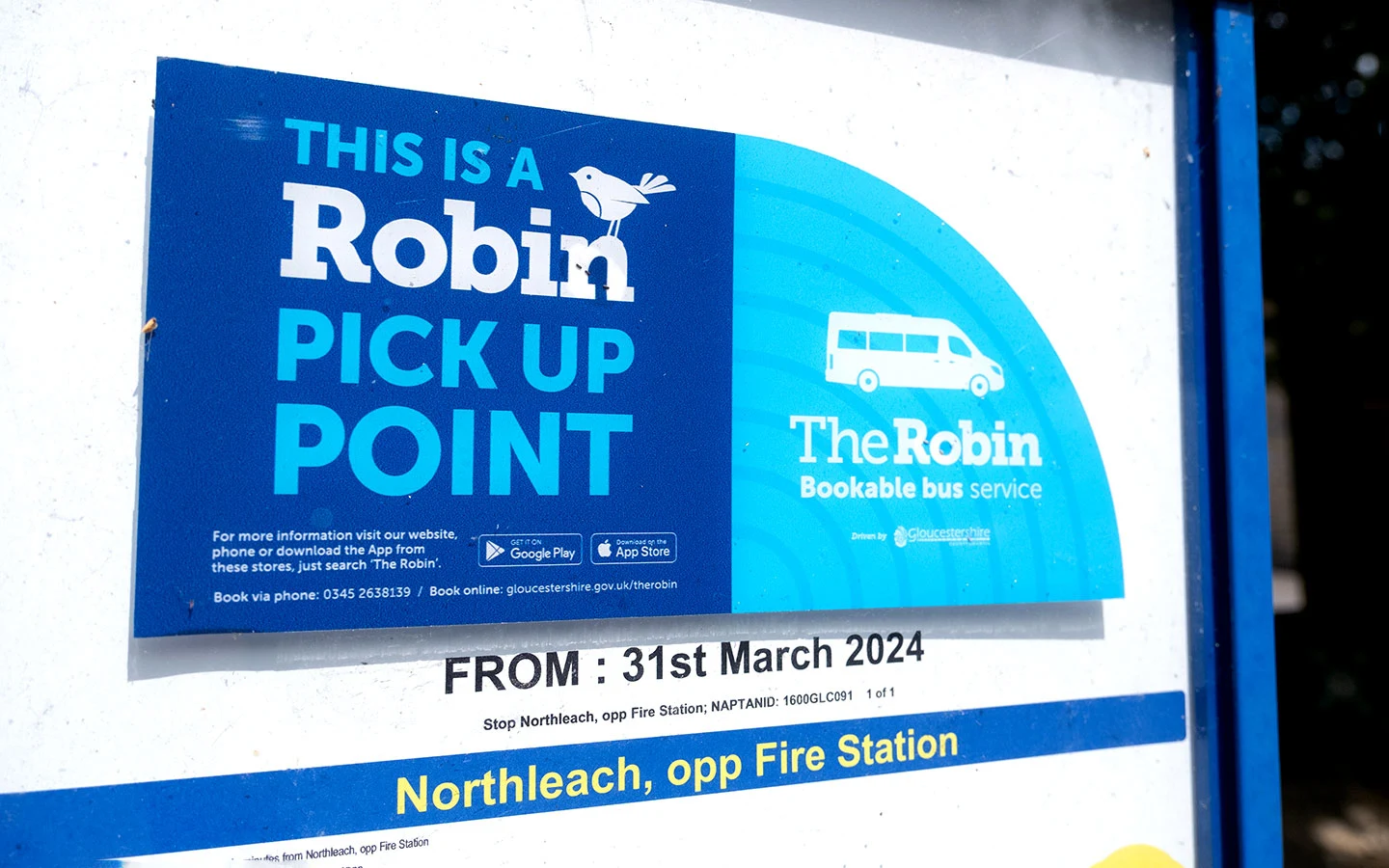 Pick up point for The Robin Cotswolds bookable bus in Northleach