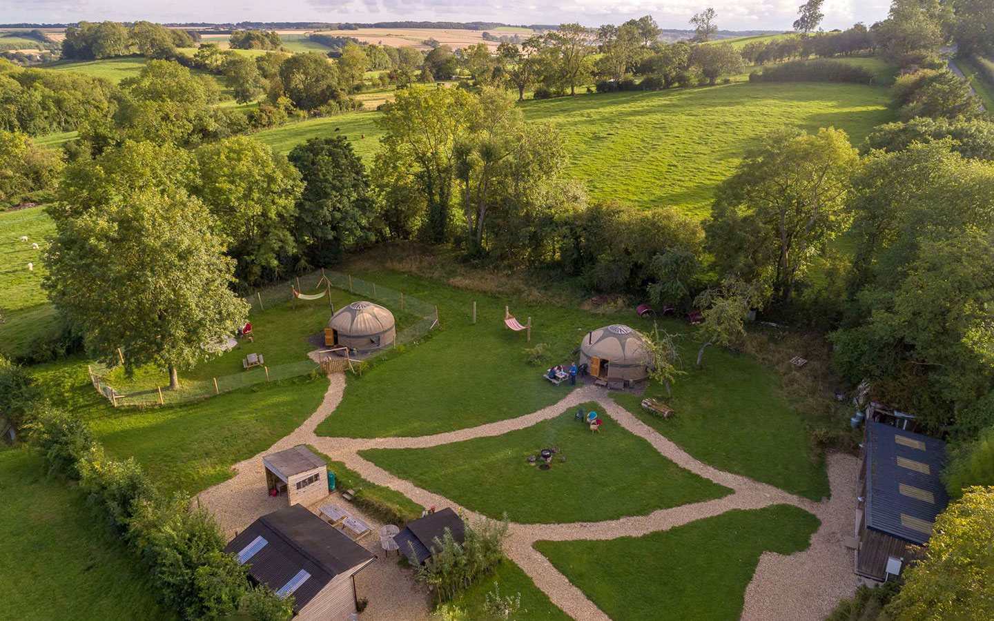Campden Yurts Cotswold glamping site as seen from above