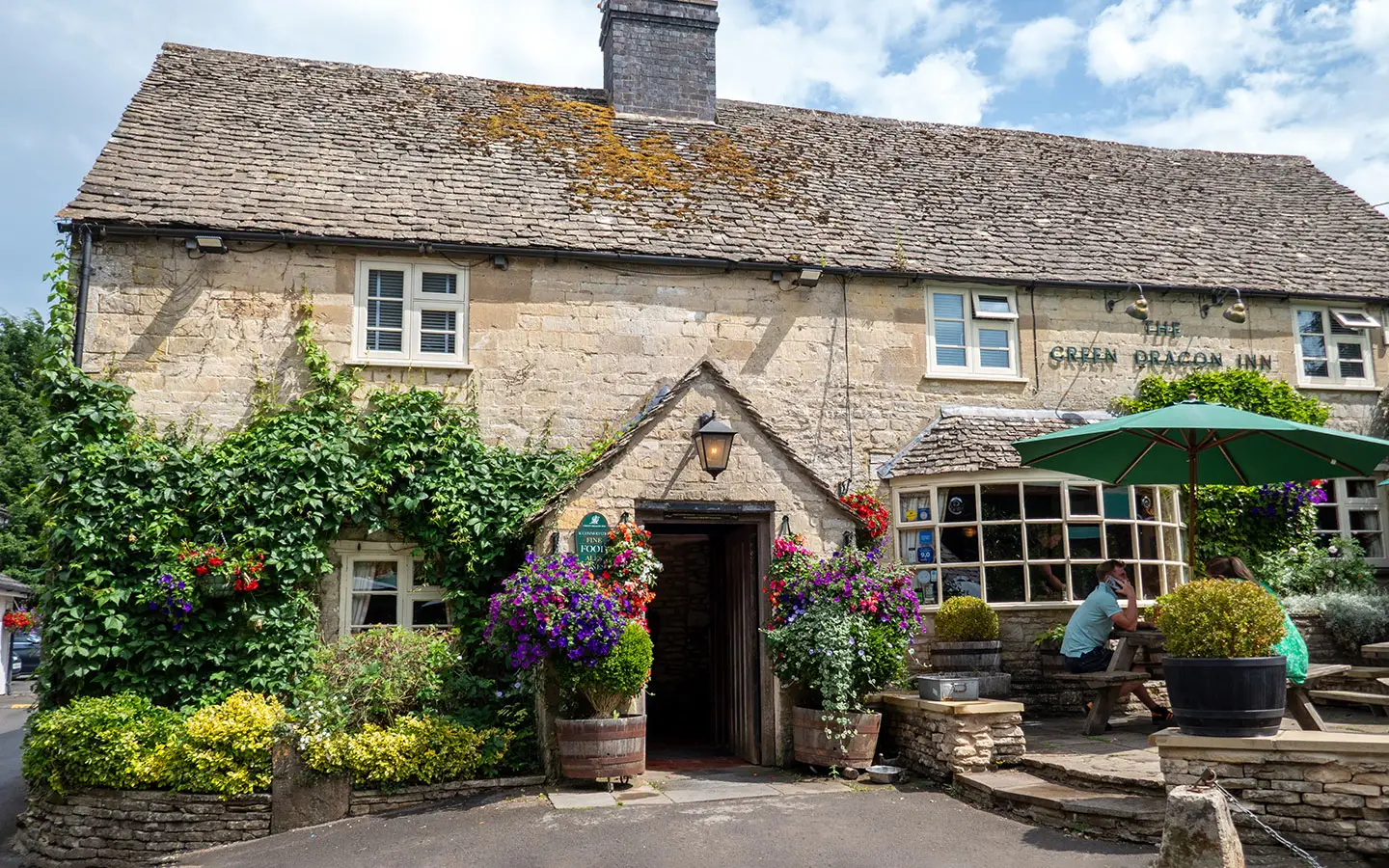 The Green Dragon pub in autumn in the Cotswolds