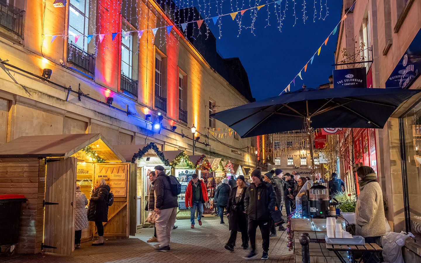 Christmas market stalls in Bath
