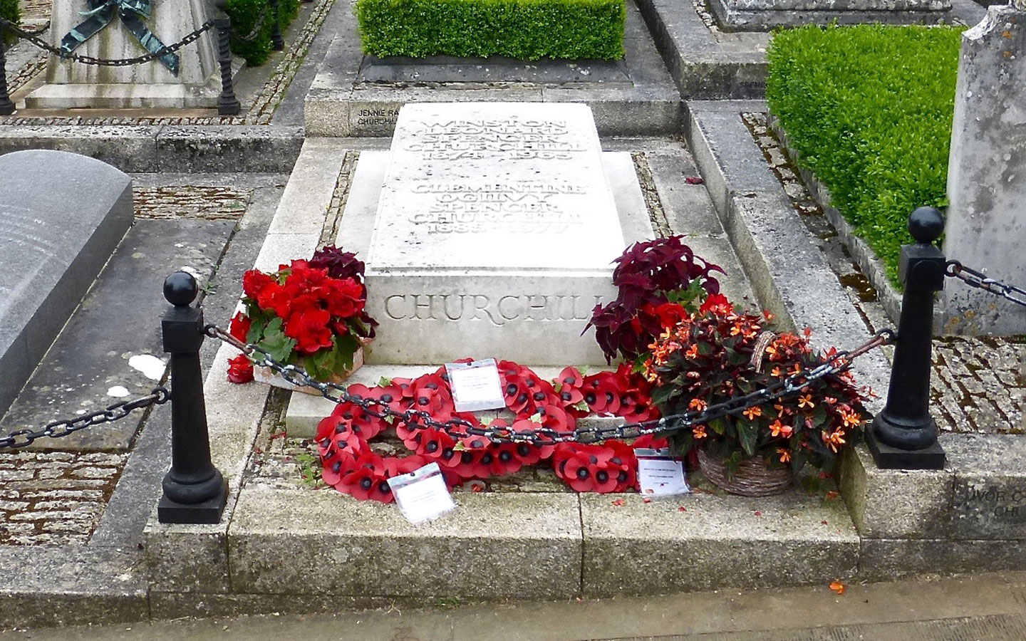 Winston Churchill's grave in Bladon near Woodstock Oxfordshire