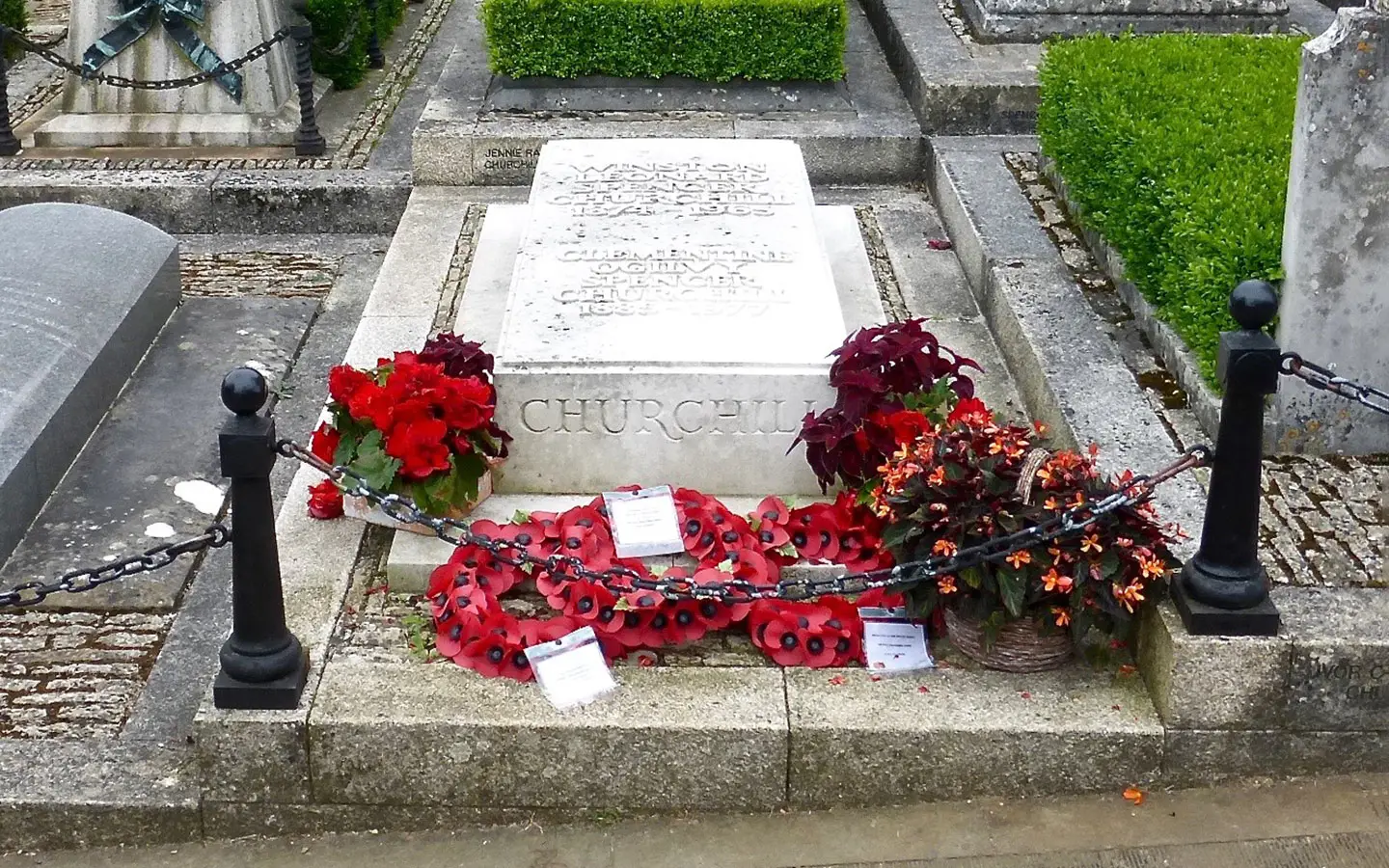Winston Churchill's grave in Bladon near Woodstock Oxfordshire