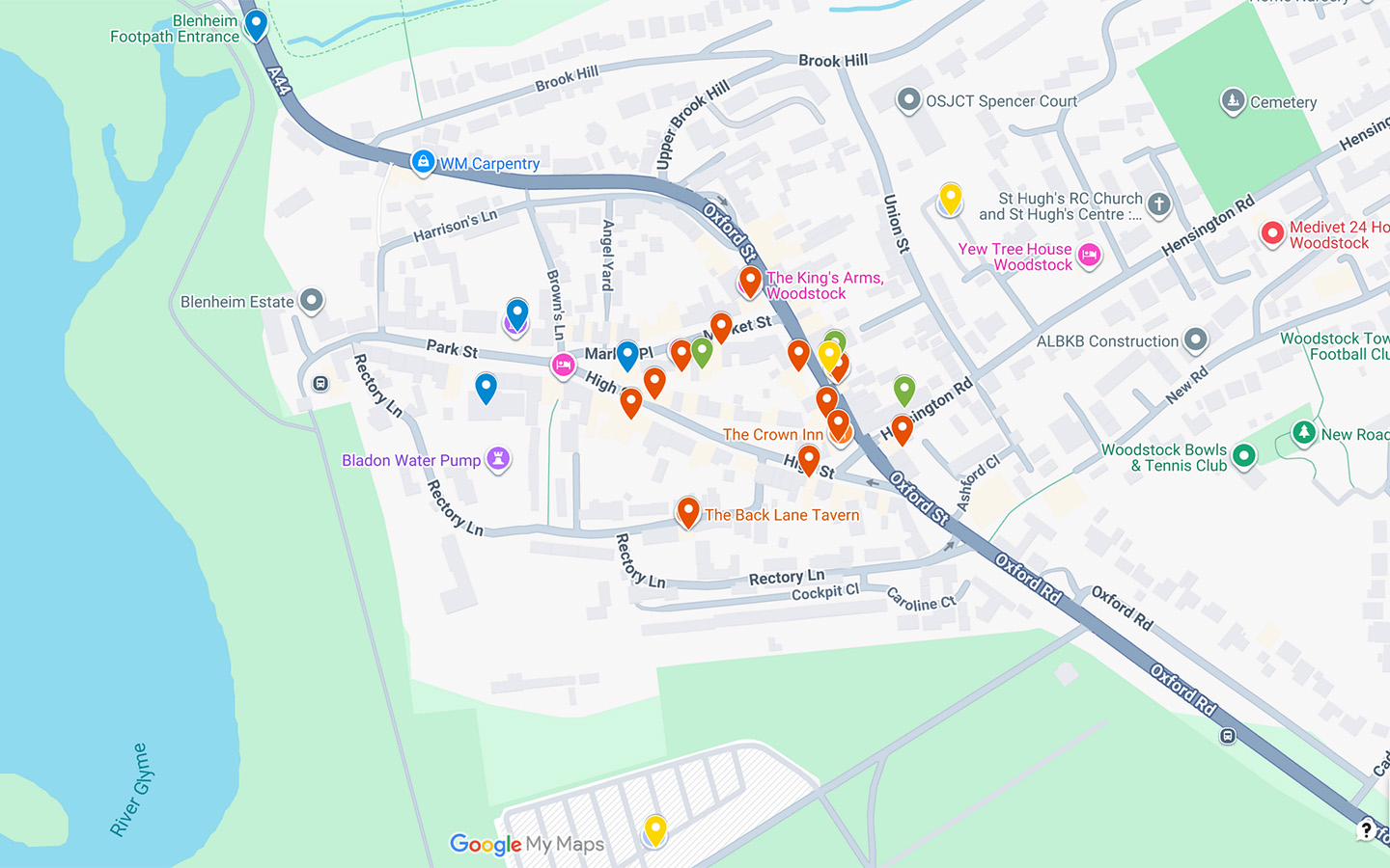 Map of things to do in Woodstock Oxfordshire