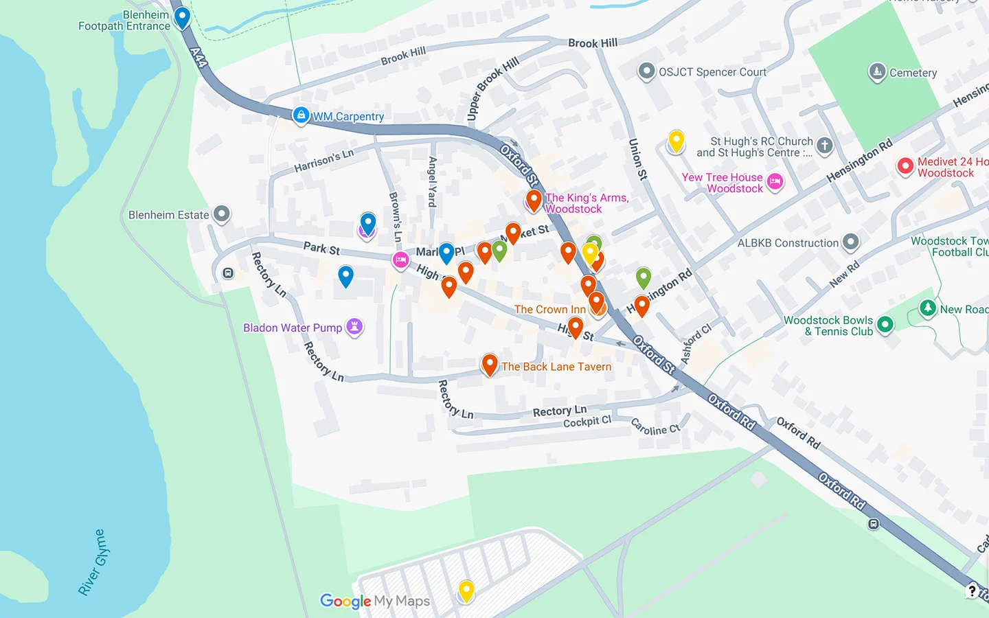 Map of things to do in Woodstock Oxfordshire