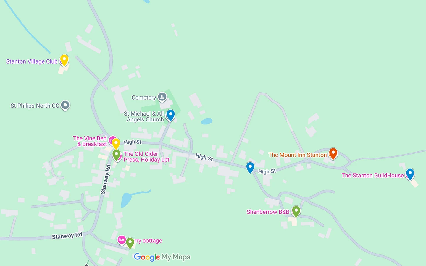 Map of things to do in Stanton Cotswolds