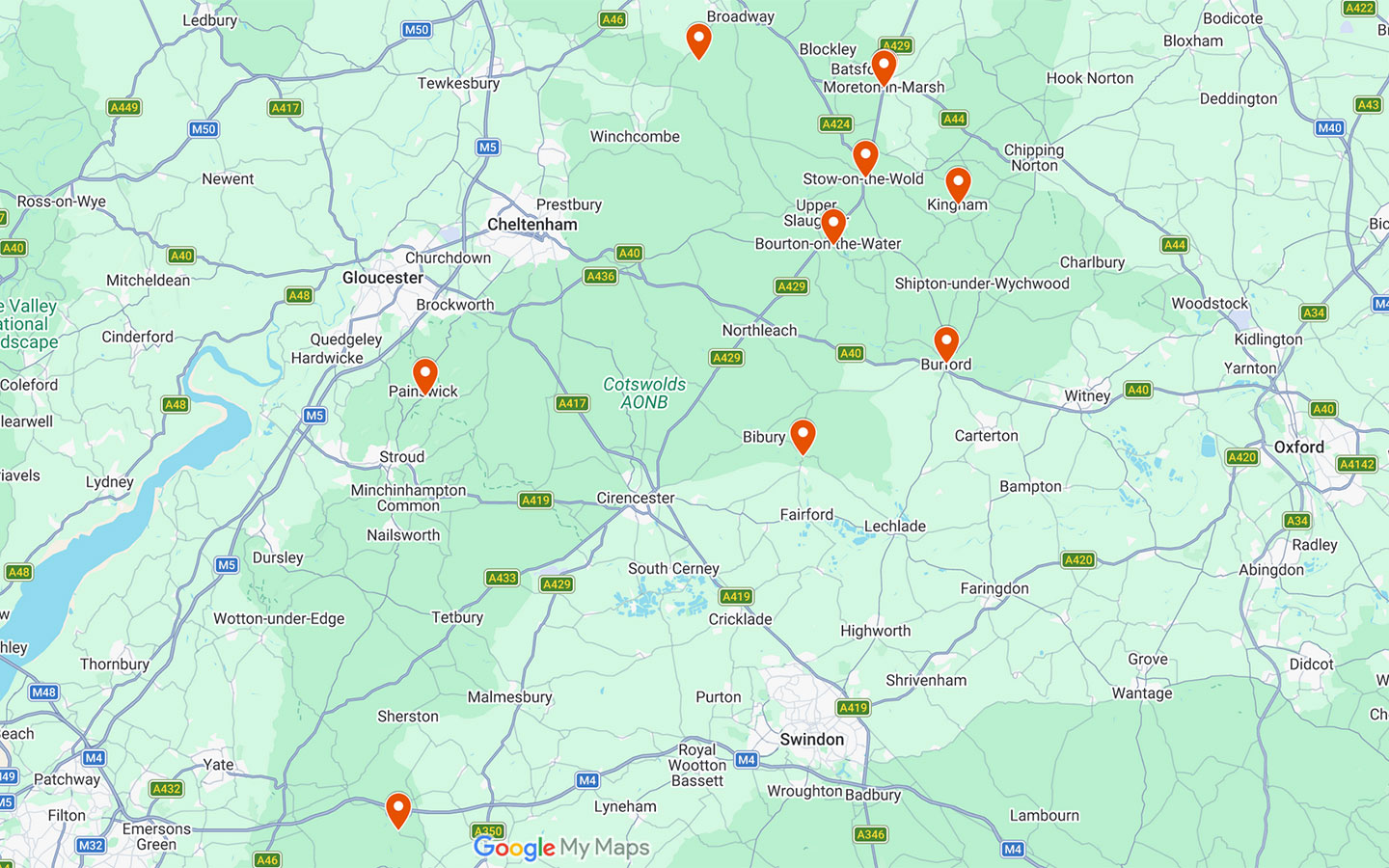 Map of pub walks in the Cotswolds