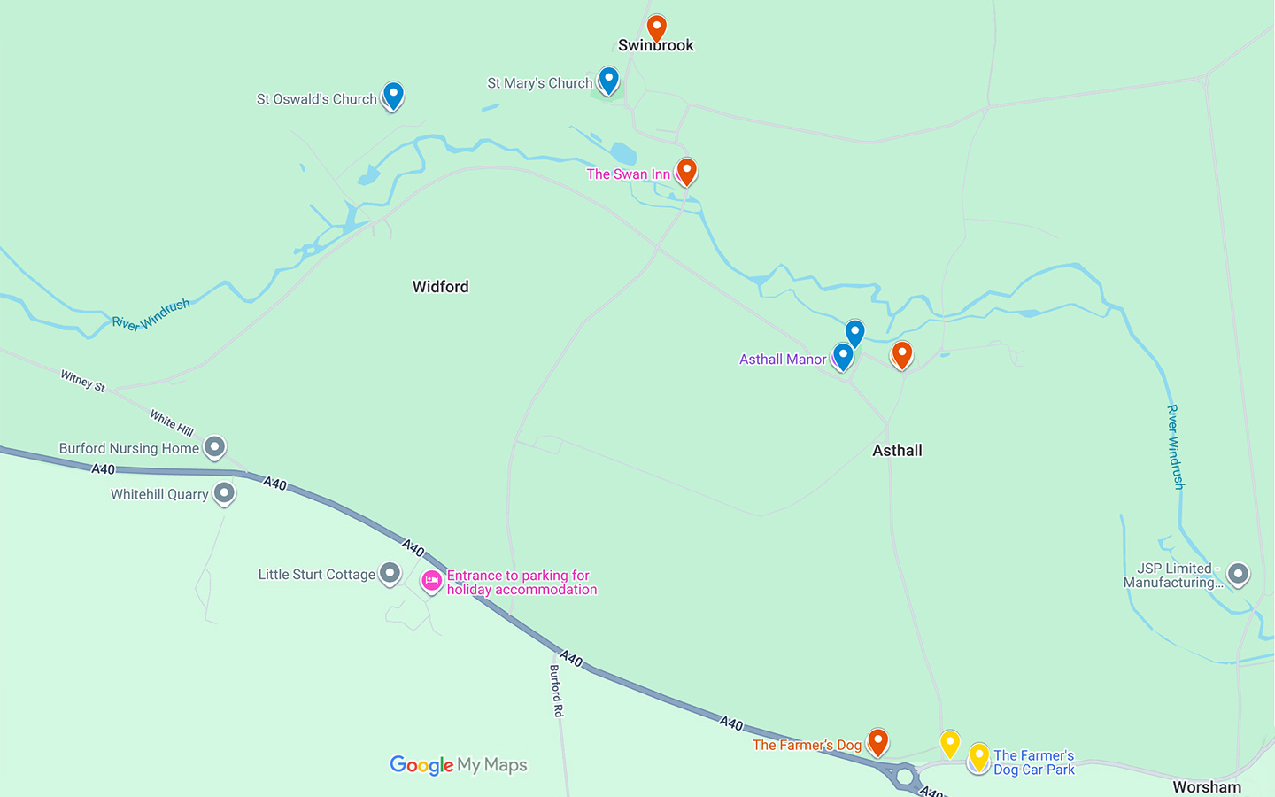 Map of things to do in Asthall and Swinbrook